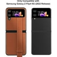 thumbnail image 2 of Case for Samsung Galaxy Z Flip 4 5G (2022) with Strap, PU Leather Back Cover + Hard PC Protective Shell Phone Case for Z Flip4 - Brown, 2 of 14