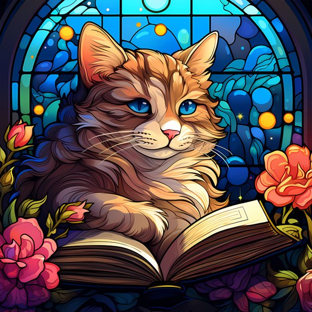 Pintura de diamante 5D DIY Taladro redondo completo Un gato Vitral Decoración del hogar