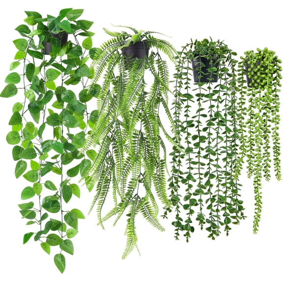 4 Pack Fake Hanging Artificial Realistic Decorative Plants for Wall Decorations Indoor and Outdoor