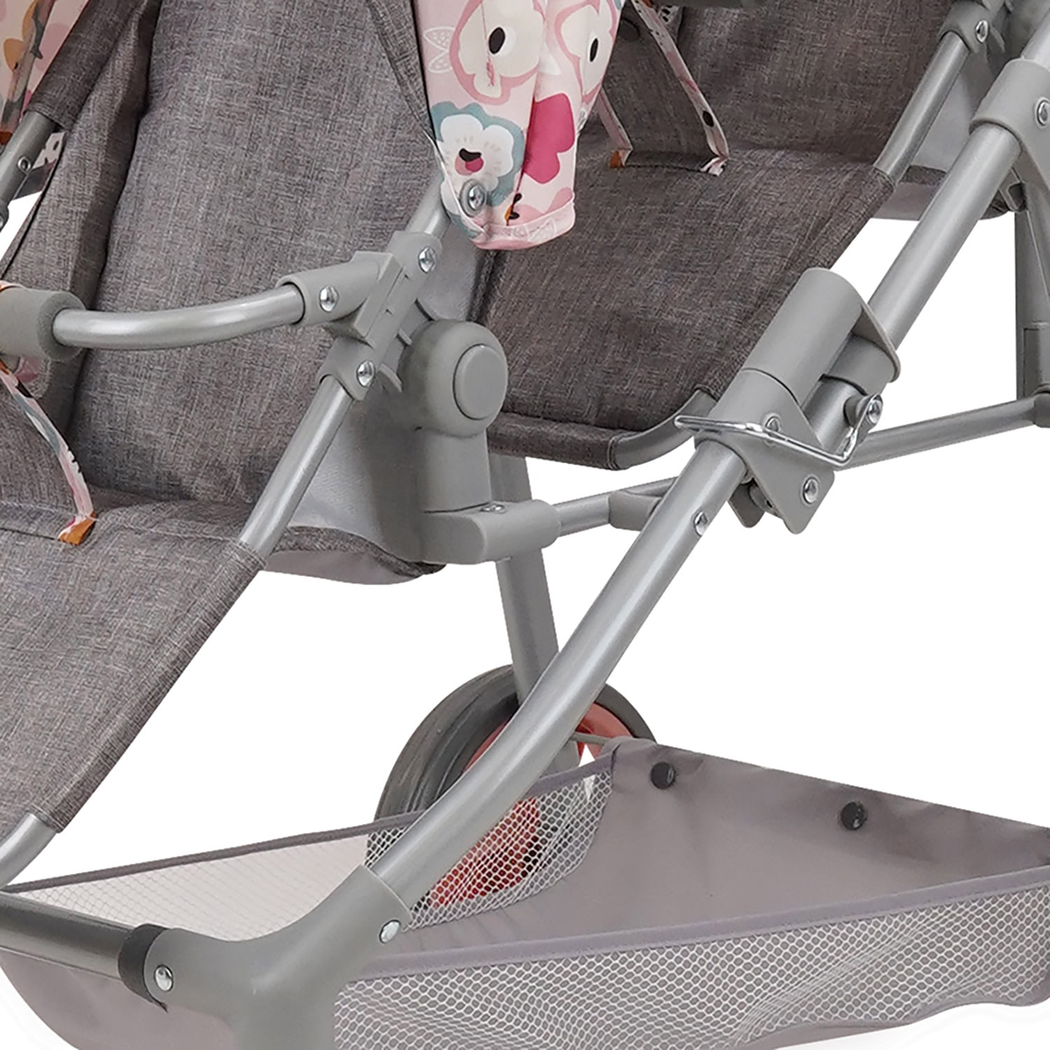 509 Crew: Melange Flora - Twin Doll Shopper Pram - Gray-Pink-Flower, Adjustable Stroller Seating Positions, Canopy-Basket, Doll Accessory Toy, Kids 3+