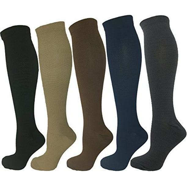 5 Pair Moderate Compression Socks, 15-20 mmHg. Assorted Colors L/XL 