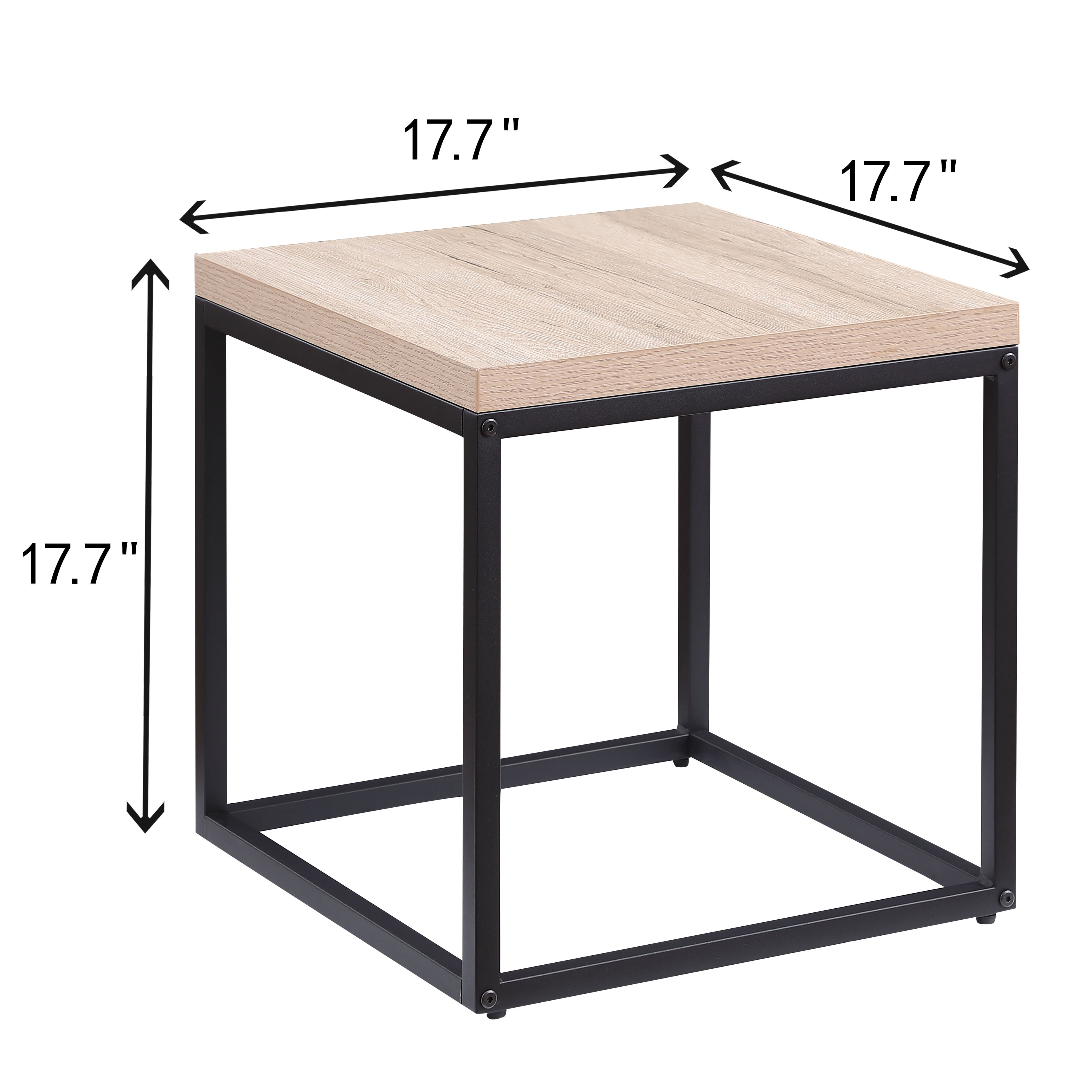 End Table Side Table,Square Wood and Metal Nightstand,Storage Small End Table, for Living Room Bedroom, Natural Oak