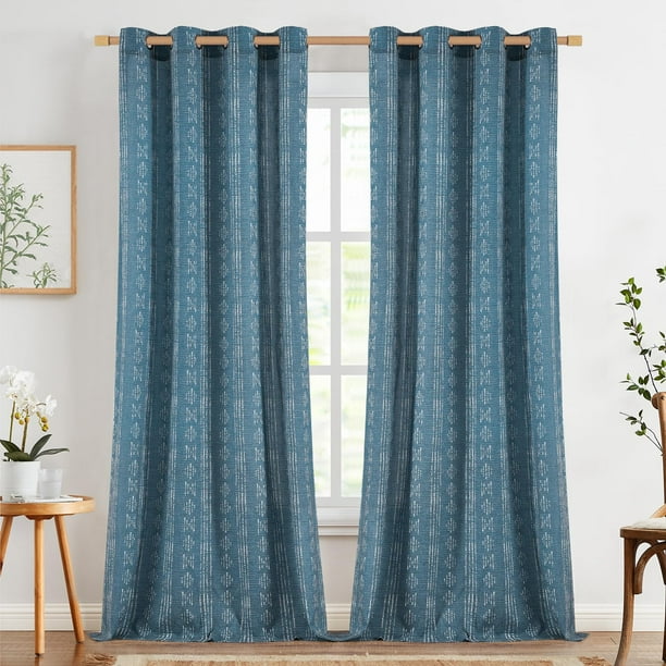 Cortinas Jinchan mezcla de lino Boho 2 paneles 244 cm azul 240 cm
