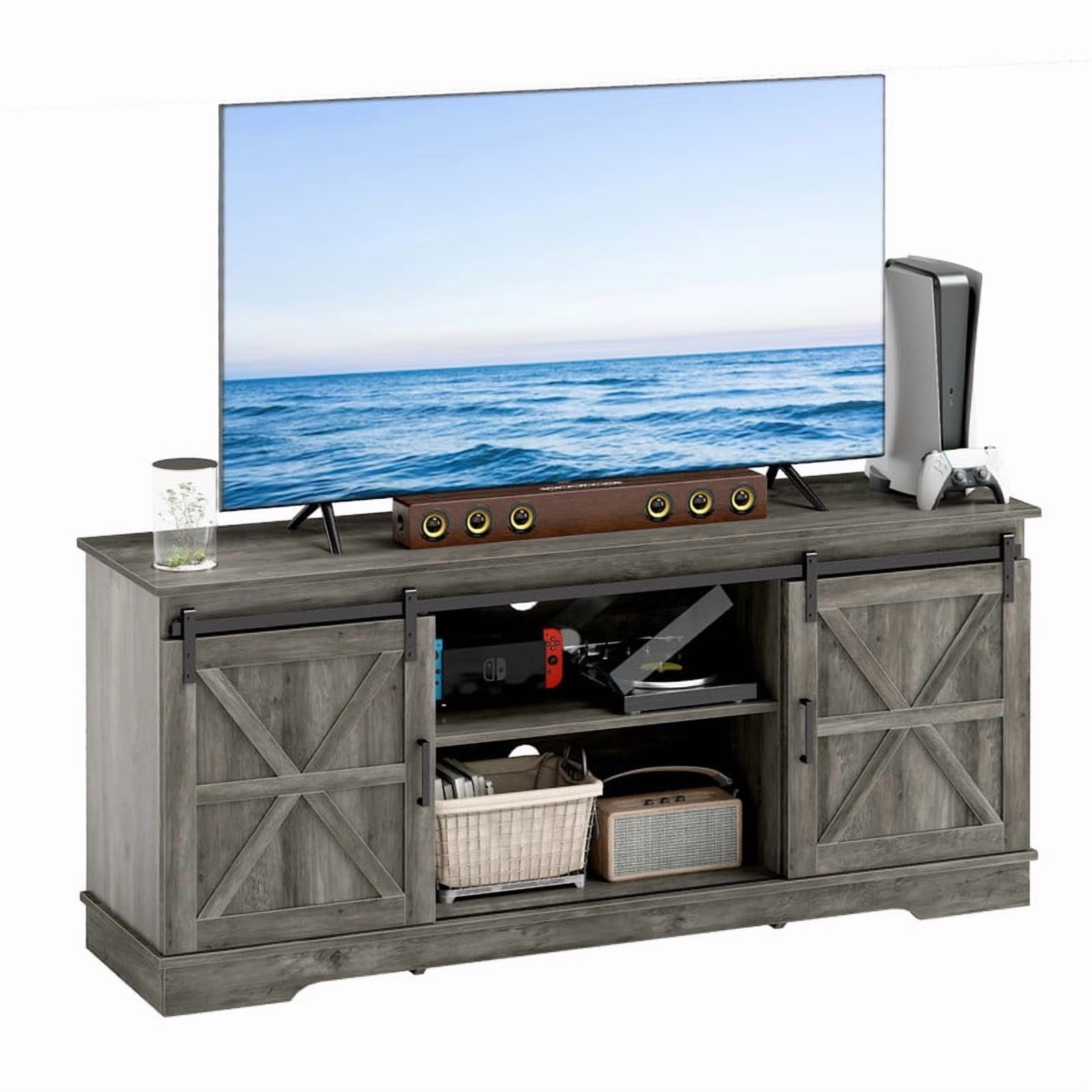 Uforic Farmhouse TV Stand for 65-Inch TV, Entertainment Center with Sliding Barn Door,Media Console for Living Room,Grey