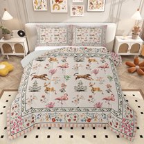 Homewish Vintage Flower Floral Queen Comforter Set, Leopard Flamingo Deer Wildlife Bedding Sets, Bohemian Western Style Reversible Bedding Comforter Set, Lightweight Room Decor, 3 Pieces