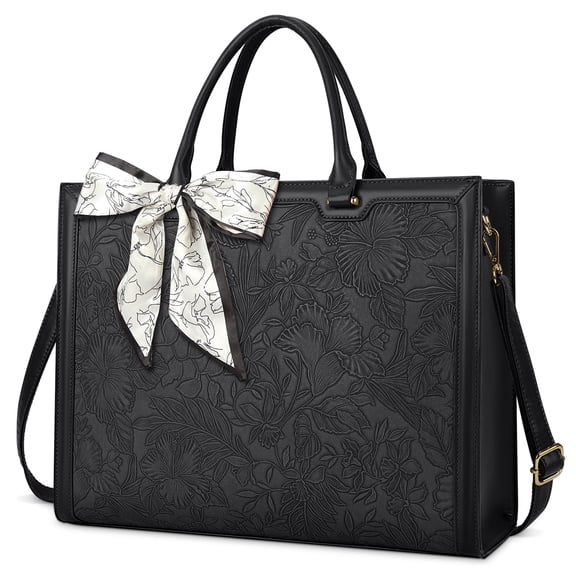 RAINSMORE Laptop Bag for Women 15.6 Inch Laptop Tote Bag Waterproof Leather Computer Tote Bag Business Lightweight Office Briefcase Large Capacity Handbag Shoulder Bag Plum,Black