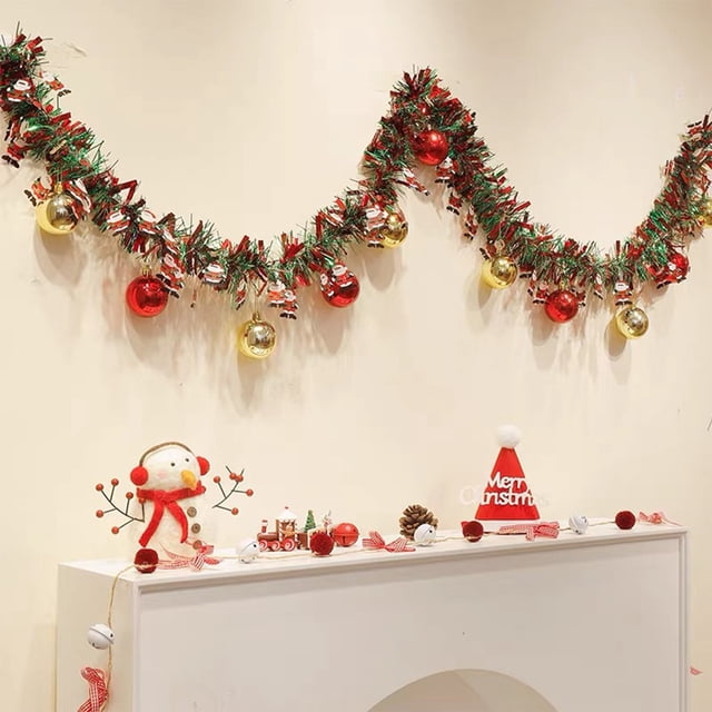 Uklsqma Ensemble de Guirlandes de Noël / Branche de Sapin en Plastique Multicolore / Boules Rouges et Dorées / Bande Flexible de 200Cm / Décoration de Vacances Réutilisable pour Arbres Portes Escaliers Rampes Cheminées
