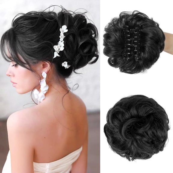 Claw Clip Messy Bun Hair Piece Real Human Hair Buns Hairpieces for Women Wavy Curly Chignon Hair Bun Extensions Tousled Updo Hair Buns Claw Clip
