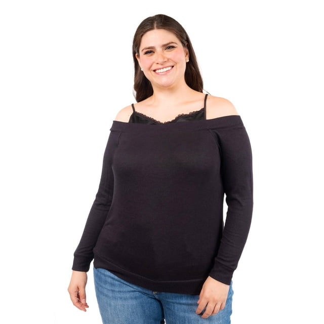 Blusa diseño doble prenda Roman Fashion Talla Extra 46-48 Negro
