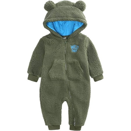 

YOUI-GIFTS Newborn Baby Fleece Bodysuit Infant Boys Girls Winter Warm Fleece Ears Hooded Side Zip-up Jumpsuit