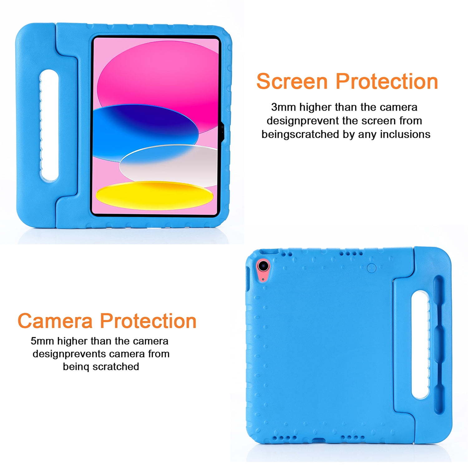 Tarise Kids Case for Apple iPad 10th Generation 10.9 inch 2022 with Pencil Holder/Foldable Convertible Handle/Kickstand Slim Lightweight Kid-Proof Soft EVA Foam Shockproof Rugged Stand Cover, Blue