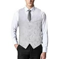 thumbnail image 2 of BVOFAR Men's Paisley Floral Jacquard Dress Vest Slim Fit Wedding Prom Tuxedo Suit Waistcoats Business Formal Vests White XXXXL, 2 of 5