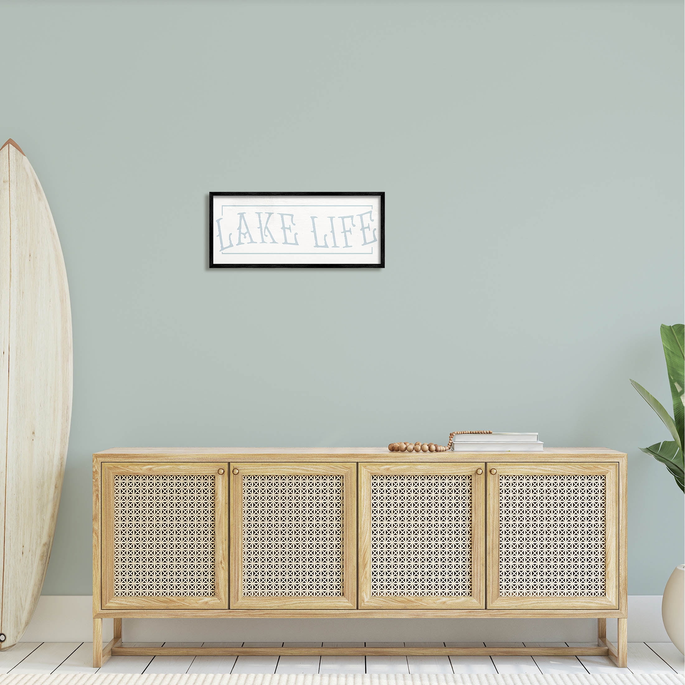 Lake Life Woodsy Cabin Sign Typography Graphic Art Black Framed Art Print Wall Art