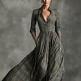 thumbnail image 6 of longantii Plaid Maxi Dress for Women - Plaid Dresses for Women - Long Sleeves V-Neck Pastoral Style Dress - Asymmetrical with Pockets Gray S, 6 of 7