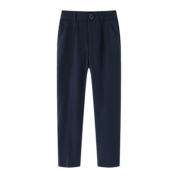 PMVFHDE Pantalon Habillé à devant Plat à Taille Élastique pour Garçons - Pantalon d'Uniforme Scolaire Ajustable, Coupe Ajustée/droite Confortable Bleu Foncé, 4-5 Ans