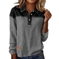 thumbnail image 2 of thefmos Women Fall Winter Collared Long Sleeve Button Down Tops Casual Basic Pullover Blouses Solid Dressy Shirt Trendy Vacation Fashion Clothes, Gray 2XL, 2 of 7