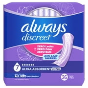 Always Discreet Incontinence Pads for Women, Ultimate Extra Absorbency, Long Length, Postpartum Pads, 26 Count
