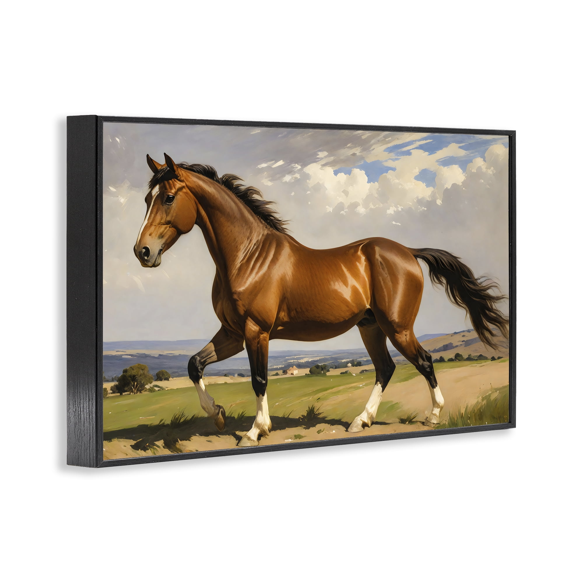 Stupell Industries Trotting Horse in Field Black Framed Giclee Art, design by Creative Studio