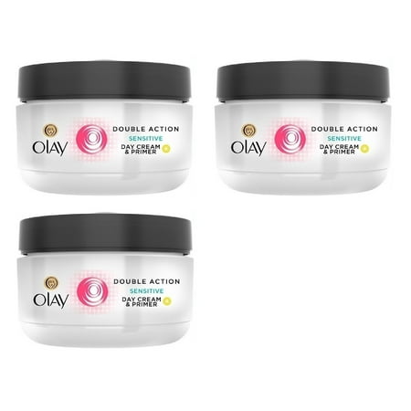 Olay Double Action Sensitive Day Cream & Primer 50 ml (1.7 Oz) Wholesale Pack (Pack of 3) + Eyebrow (Best Eye Primer For Sensitive Eyes)