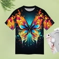thumbnail image 5 of Colorful Butterfly T-Shirt O Neck Retro Print Big Size T-Shirts Short Sleeve Tees Womens Pretty Design, 5 of 5