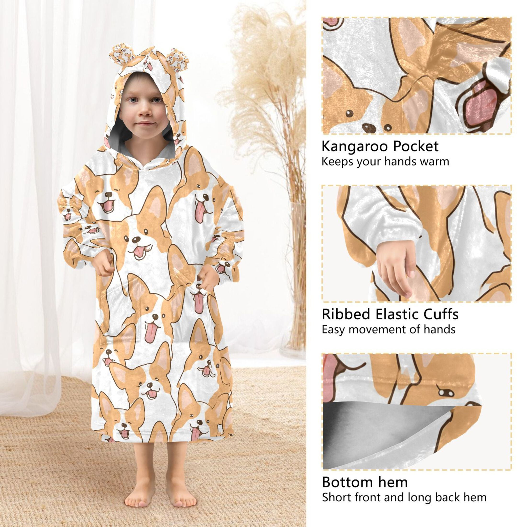 joogoo Blanket Hoodie for Doodle Corgi Dogs Oversize Sweatshirt 3-14 YR L
