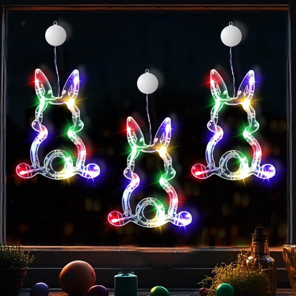 Pekkaxy Easter Window Lights for Easter Decorations Indoor, Hanging Window Lights Battery Operated Multicolor Lighted Egg Bunny Shaped Sucker LED Lamp for 2025 Holiday Indoor Home Decor (Multicolor)