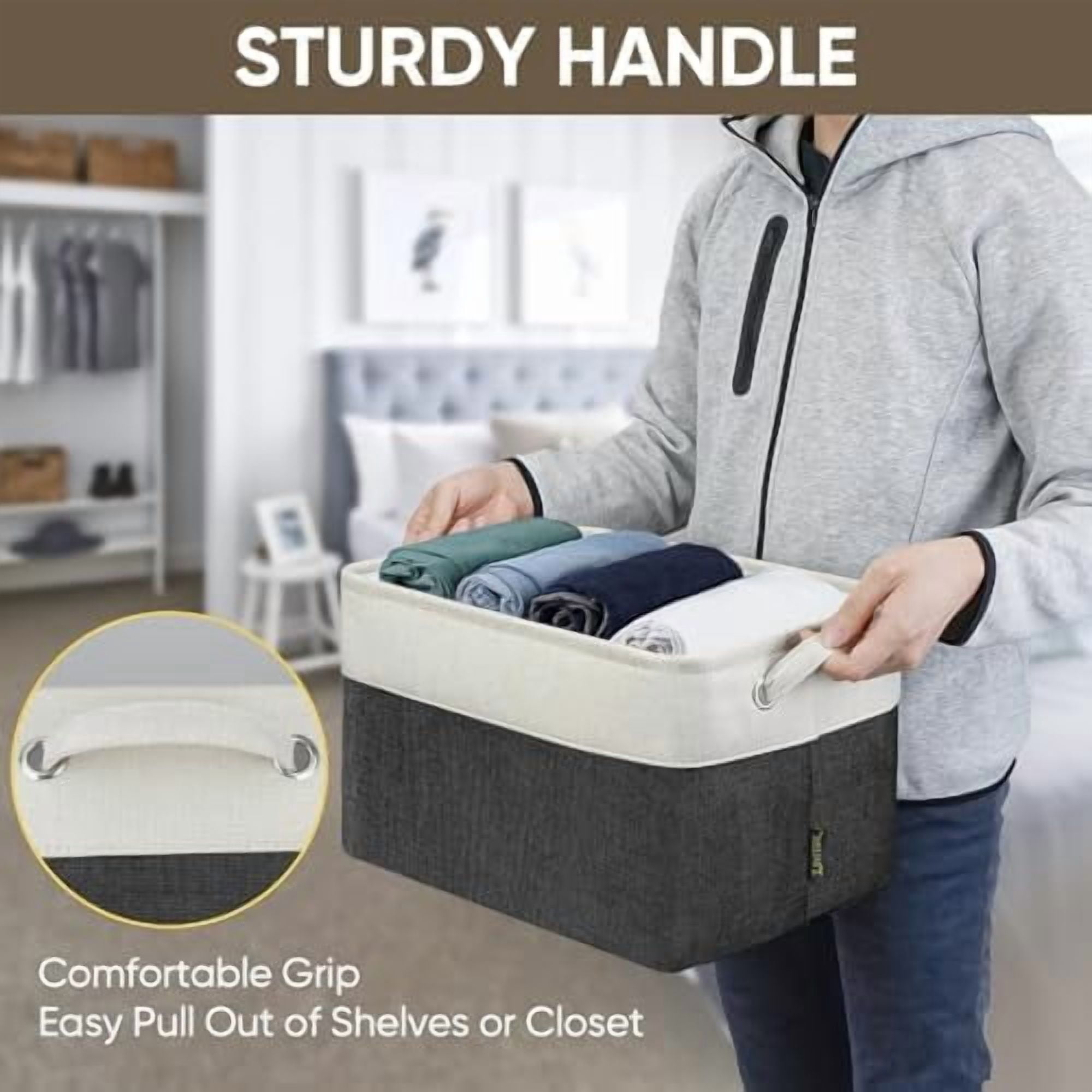 2 Pack Fabric Storage Bins for Shelves, Linen Storage Baskets for Organizing, Decorative Closet Bins for Clothes, Home (Black, 15"x11"x9.5")