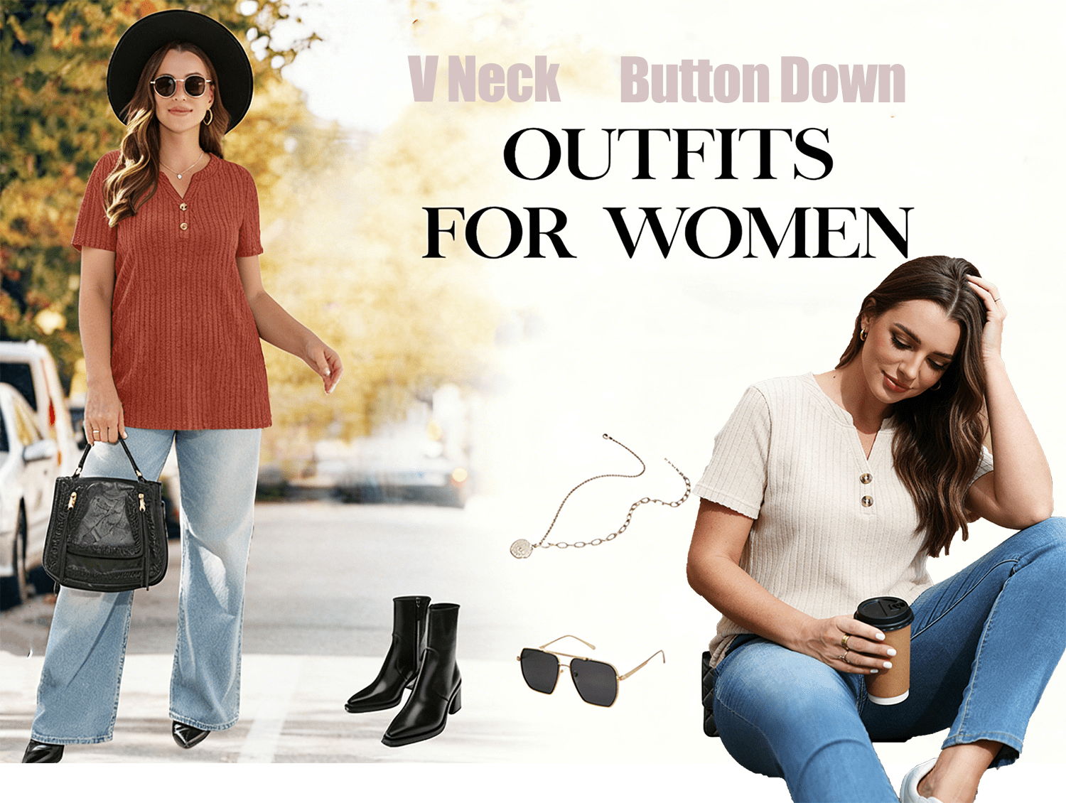 Fantaslook V Neck Tops for Women Short Sleeve Henry Shirts with Button Dressy Casual Summer Blouses Tops