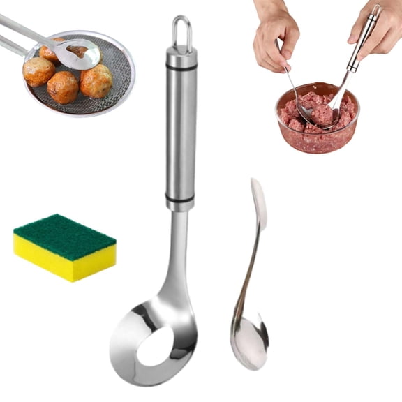 Stainless Steel Meatball Maker Spoon, Meatball Making Tool with Hollow Press Design for Meatballs, Fish Balls & Kitchen Cooking