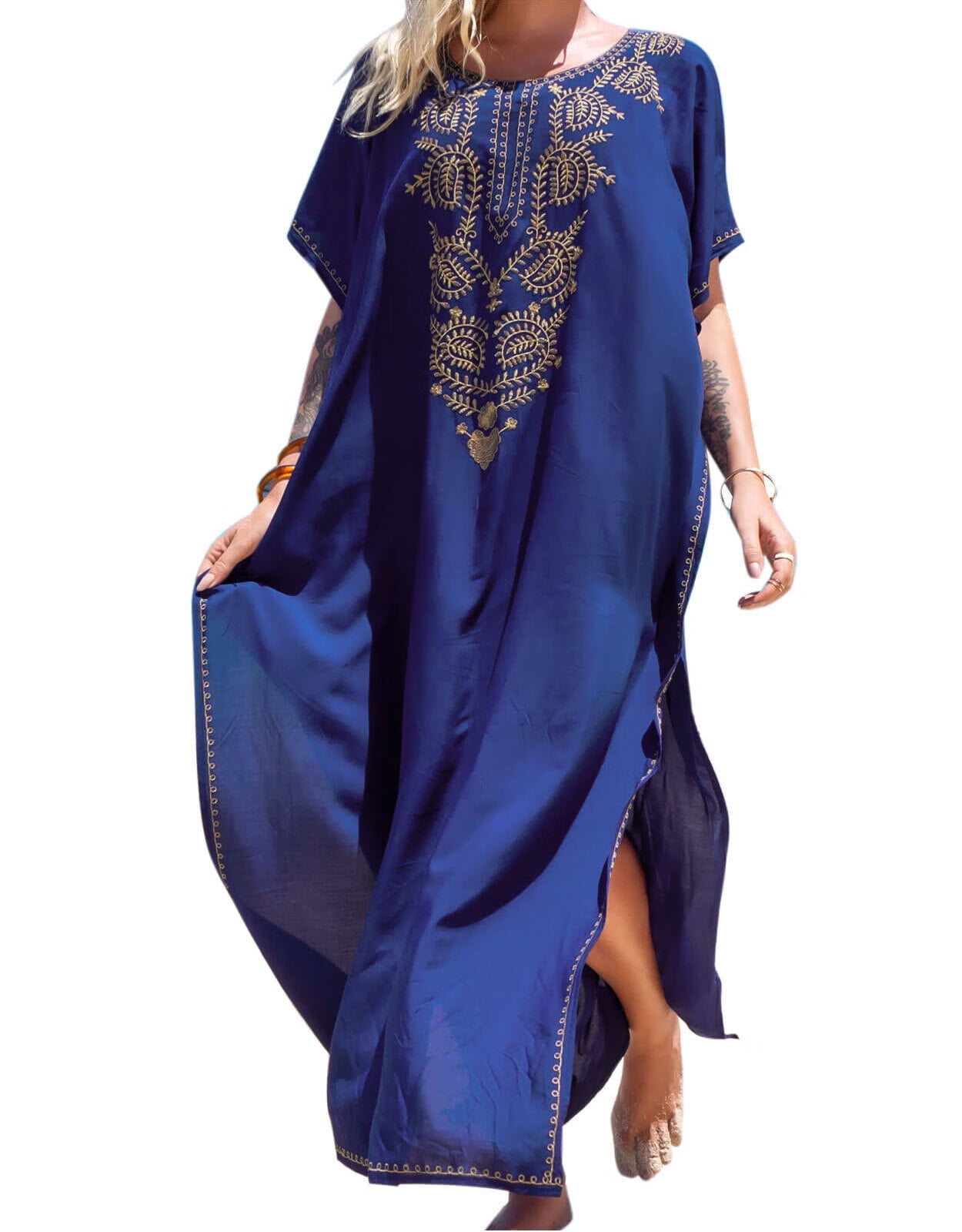 Plus Size Swimsuit Cover Up for Women Vintage Gold Print Kaftan Dresses