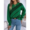 thumbnail image 5 of Women'S Casual Striped Round Neck Lantern Long Sleeve Pullover Sweater Green L, 5 of 9