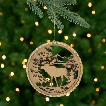 Northlight 4.25 in Moose with Forest Trees Disk Christmas Ornament, Brown