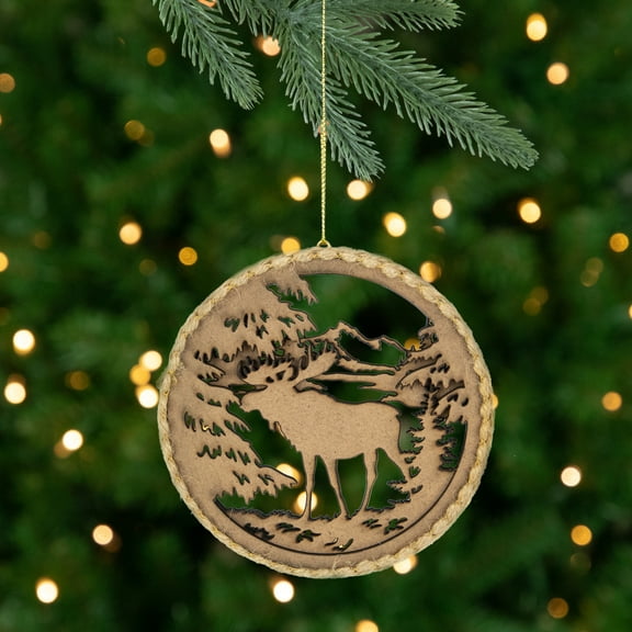 Northlight Laser Cut Moose in Forest Christmas Disc Ornament - 4.25"
