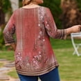 thumbnail image 5 of TQWQT Plus Size 3/4 Sleeve Floral Tunic - Round Neck, Stretchy Easy-Care Material, High-Low Hem, Flowy Loose Fit Top, Ideal for Weekend/Work L, 5 of 5