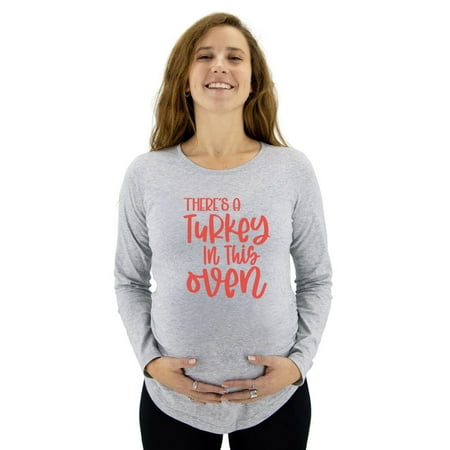 

Turkey in the Oven Maternity Thanksgiving Shirts for Women Maternity Long Sleeve Shirt X-Large Gray