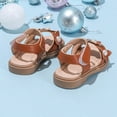 thumbnail image 4 of Gubotare Baby Sandals Girl Girls Sandals Summer Open Toe Flats Shoes Dress Sandals for Toddler Little Kid Big Kid Size 9.5 (Brown,9.5 Toddler), 4 of 6