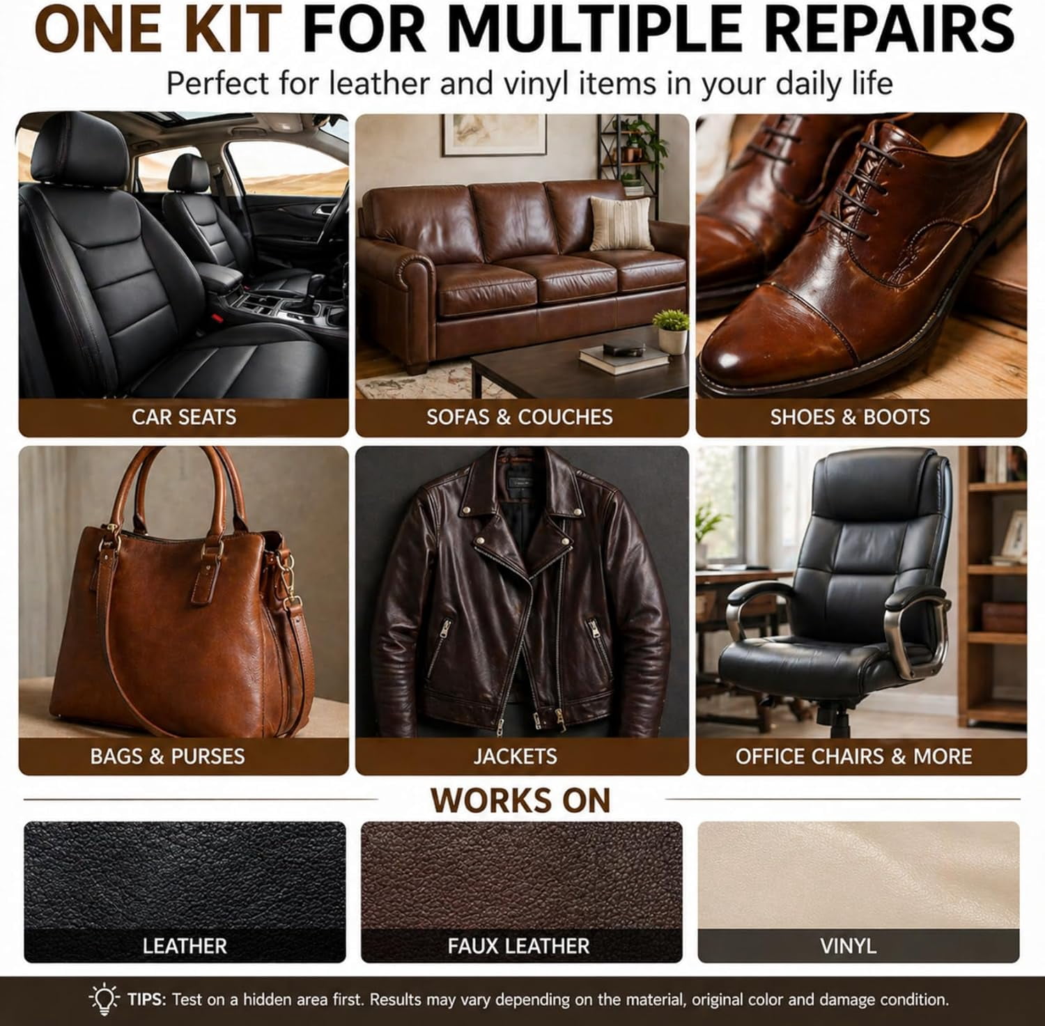 Leather and Vinyl Repair Gel Kit, 10 Color Options for Surface Restoration