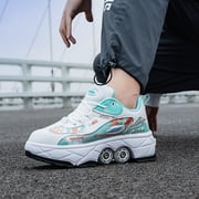 Roller Skates for Women Men, Shoes with Wheels for Girls, Kick Rollers Shoes Retractable for Boys, Adult Parkour Quad Roller Shoes, Inline Skates Childrens Outdoor Skates