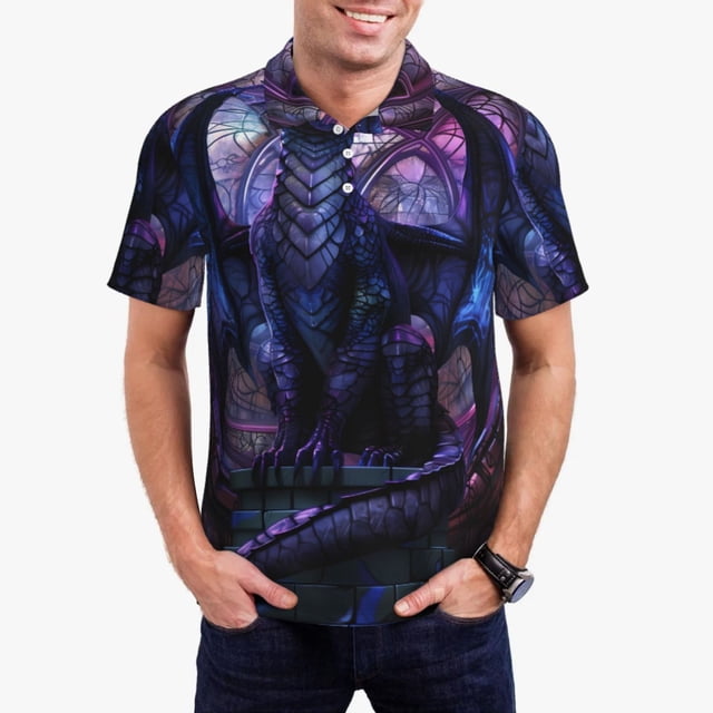 Fotbe Fantasy Dragon In Cathedral Camiseta Polo de Golf para Hombre con Estampado – Camisa Deportiva Transpirable con Cuello Abotonado-XX-Large