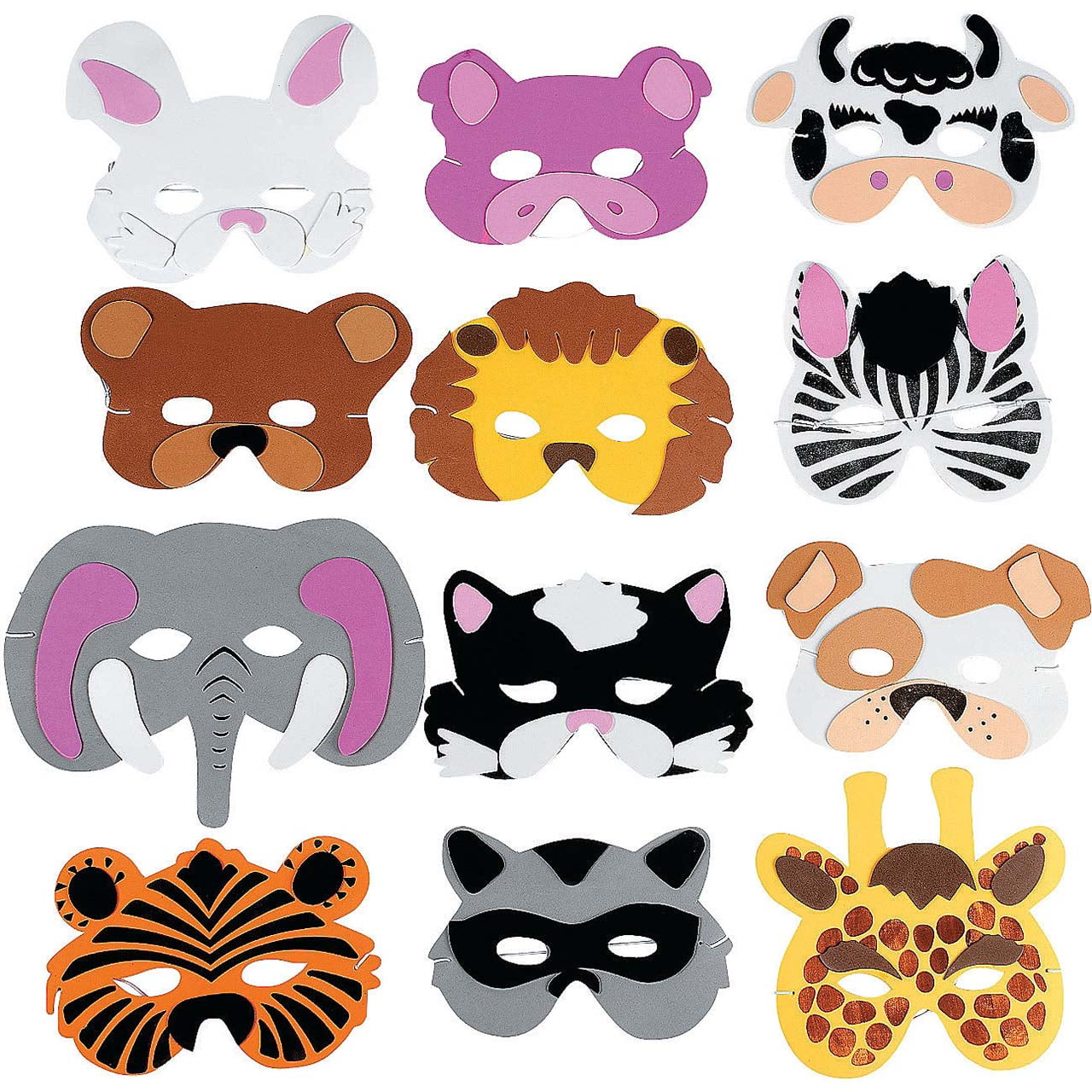 12 Zoo Animal Masks Child Size Foam Dress Up Party Favors CO-MASFA -  