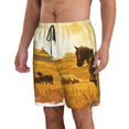 thumbnail image 2 of Honeii Western Cowboy Ranch Print Men's Casual Shorts with Drawstring,Swim Trunks Quick Dry Beach Shorts-X-Large, 2 of 6