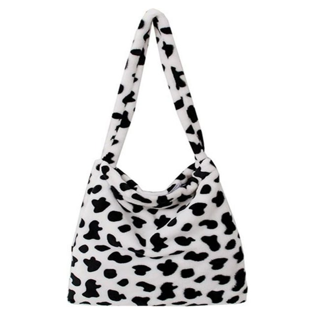 Plush Crossbody Handbag Ladies Animal Print Large Capacity Top-handle Totes Bag