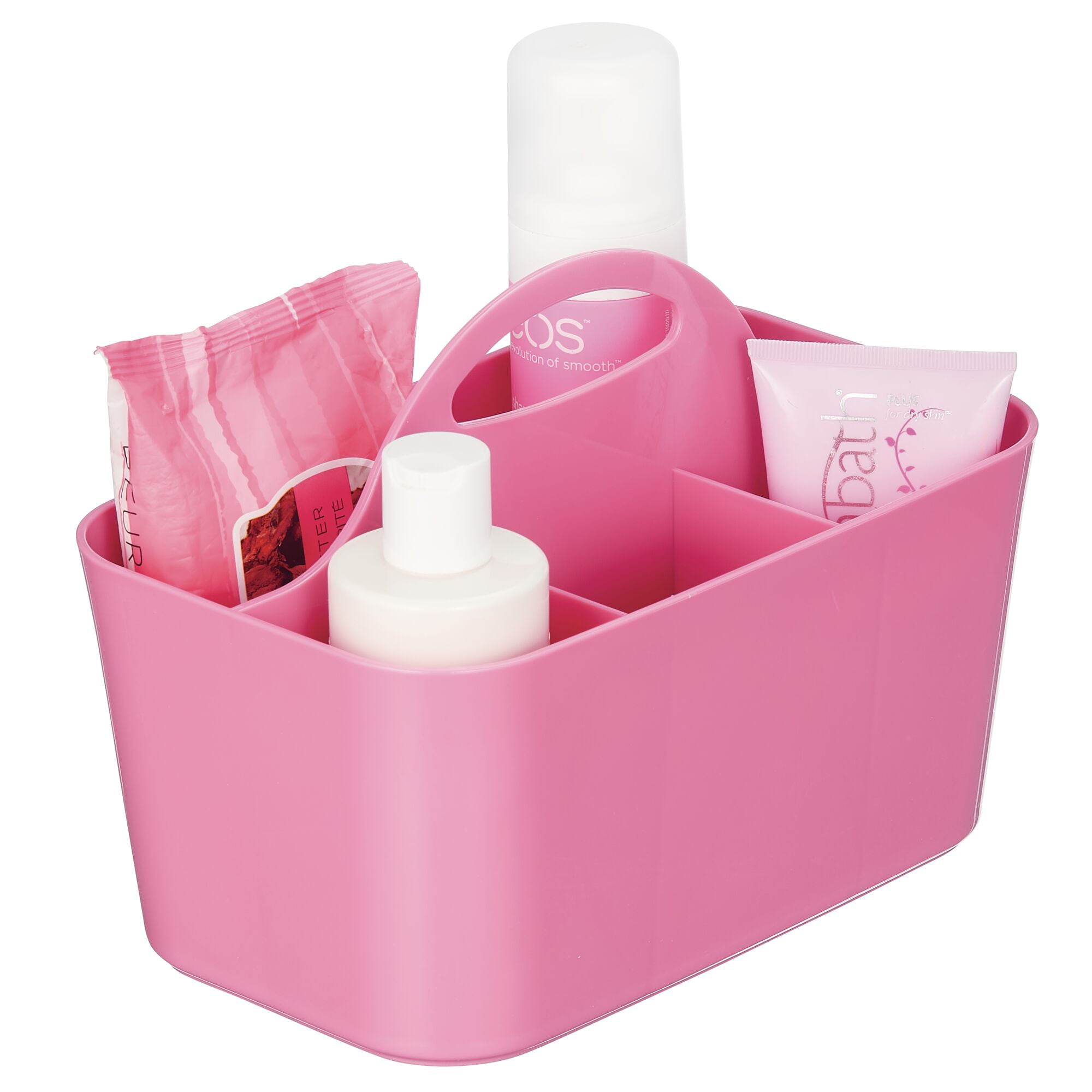 mDesign Plastic Portable Bathroom Shower Caddy Tote with Handle, Dark Pink Tint