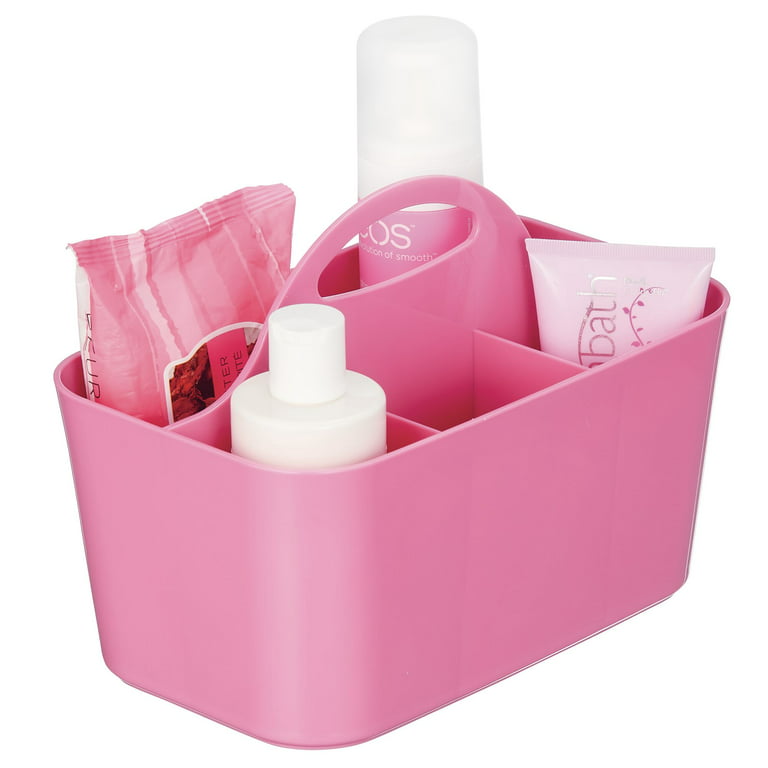 mDesign Plastic Shower Caddy Storage Organizer Basket with Handle, Rose Pink  