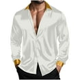 thumbnail image 5 of GuangCheng Mens Shirts,Satin,Long Sleeve,Button Down Shirts with Contrast Collar,Cuffs,Slim Fit,Luxurious Shiny Tops,White,Size 3XL, 5 of 8