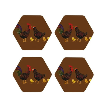 

Honeii Chicken Farm Animal Print Leather Coaster Set of 4 Ideal for Safeguarding Your Furniture from Drinks Spills and Effortless Cleanup-Hexagon