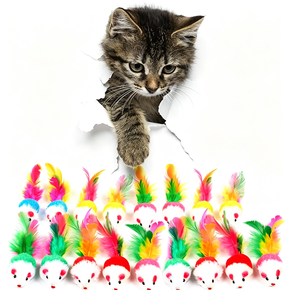 BESTSKY Cat Mouse Toys 17 Pack,Interactive Cat Toys for Indoor Cats,Catnip-Scented Plush Mice with Feather Tails&Rattle Sound,Kitten Toys for Entertainment,Exercise&Hunting Play