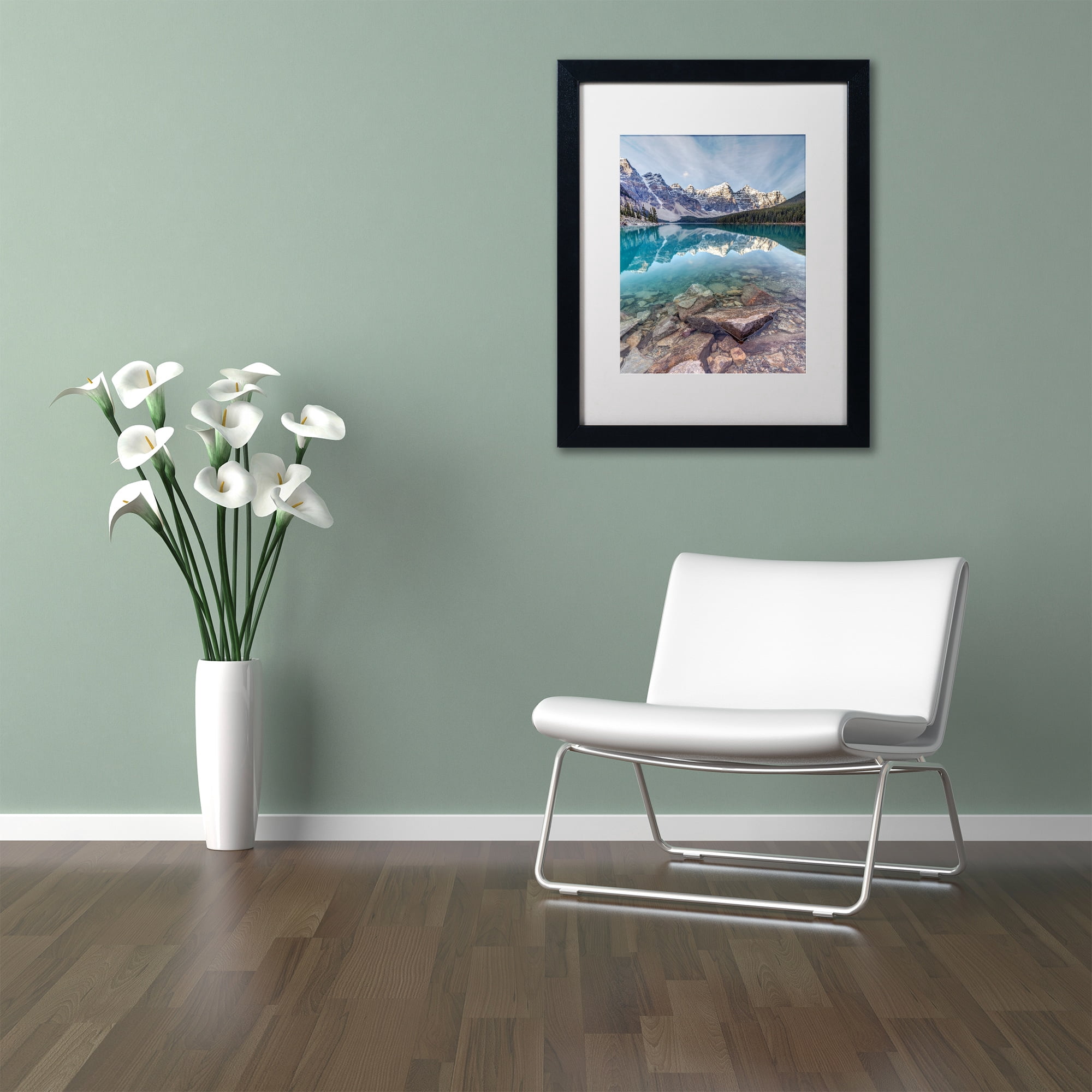 Trademark Fine Art 'Iconic Moraine Lake' Canvas Art by Pierre Leclerc, White Matte, Black Frame