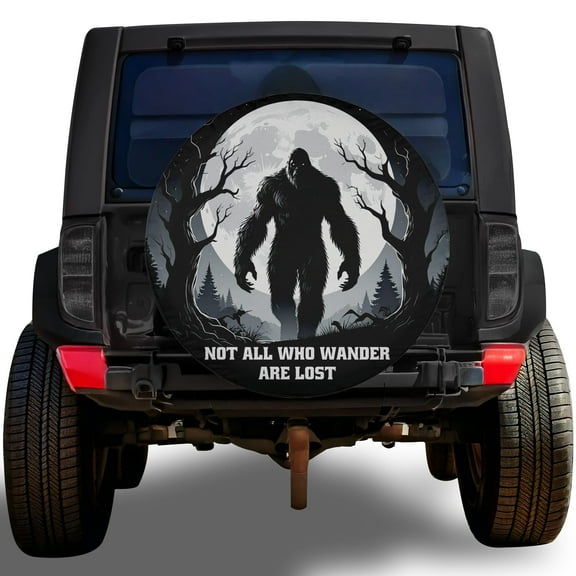 Lotusprinthandmade Bigfoot in Forest Spare Tire Cover Without Backup Camera Hole 6 Sizes (27 in.), funny bigfoot wheel protector, novelty bigfoot tire cover