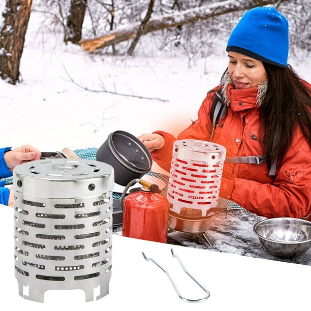 Fiudx Mini Calentador para Acampar Al Aire Libre, Calentador de Acero Inoxidable para Tiendas de Campaña, Fuente de Calor Portátil, Multifunción, Diseño de Doble Chimenea, Ideal para Actividades Al A